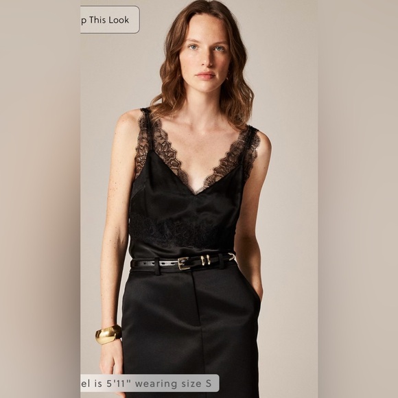 J.Crew Lace-trim tank top in luster charmeuse
